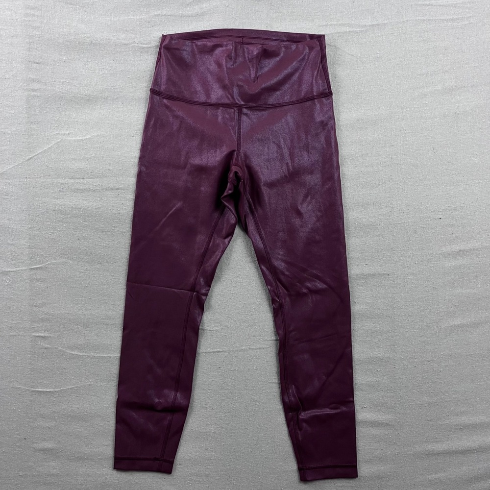 Lululemon Wunder Under Leggings Womens 8 Burgundy Shimmer High Rise Foil Tight